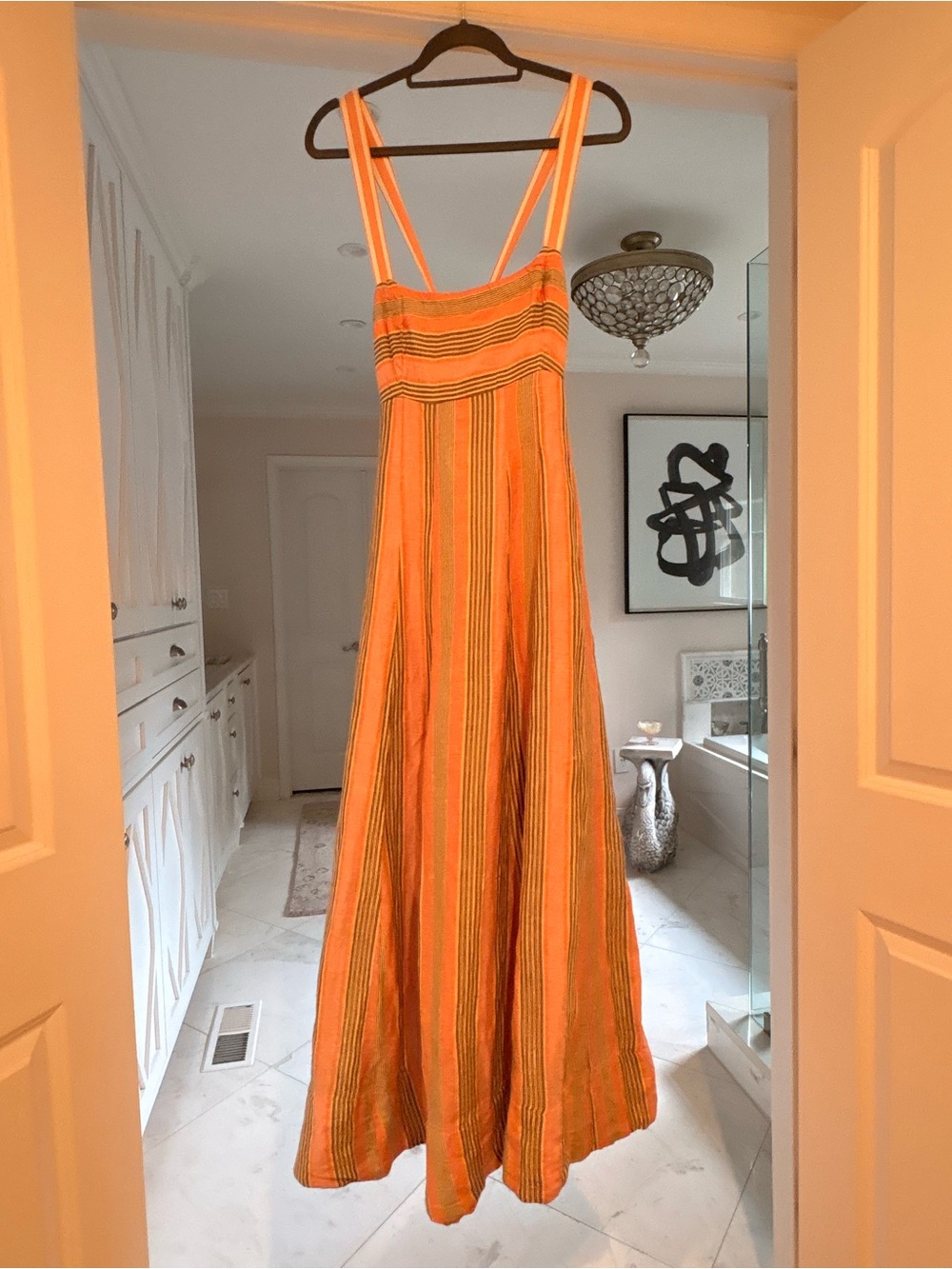 Maeve Orange and Green Striped Maxi Dress
